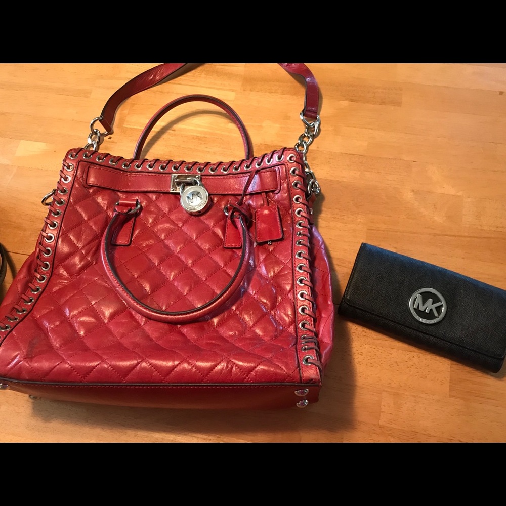 Micheal Kors Red Quilted Leather Hamilton Bag